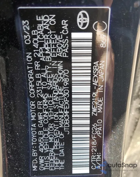 2023 Toyota Corolla Le from USA, damaged, VIN JTDBCMFEXP3019870